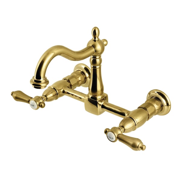 Kingston Brass Two-Handle Wall Mount Bridge Kitchen Faucet, Brushed Brass KS1267BAL - main