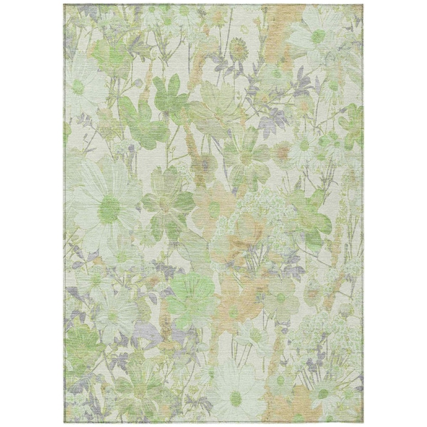 Homeroots 8' X 10' Artichoke Green Lavender And Beige Floral Washable Indoor Outdoor Area Rug 611183 - main