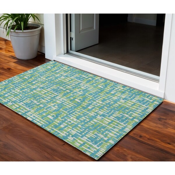 Homeroots 3' X 5' Turquoise Green And Ivory Abstract Washable Indoor Outdoor Area Rug 602599 - main