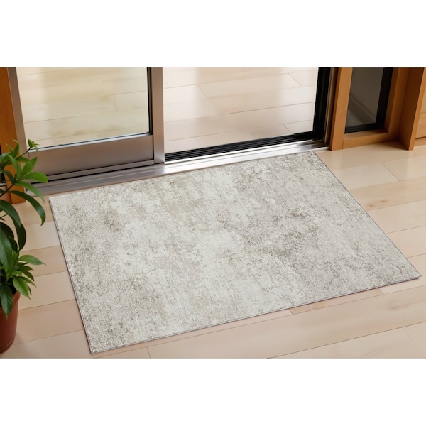 Homeroots 3' X 5' Ivory And Beige Abstract Washable Indoor Outdoor Area Rug 599502 - main