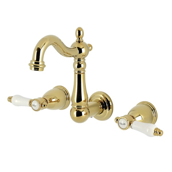 Kingston Brass Double-Handle Wall Mount Bathroom Faucet, Polished Brass KS1222BPL - main
