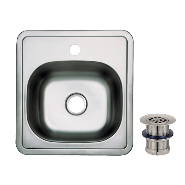 Kingston Brass 15-Inch Stainless Steel Self-Rimming Single Bowl Drop-In Bar Prep Sink, 1-Hole with Strainer KGKTS151518 - main