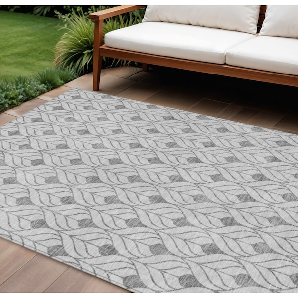Homeroots 9' X 12' Silver And Gray Geometric Washable Indoor Outdoor Area Rug 595773 - main