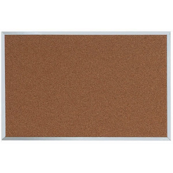 Aarco Natural Pebble Grain Cork Bulletin Board Aluminum Frame 24"x36" DB2436 - main