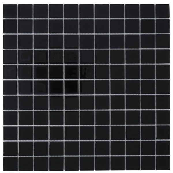 Apollo Tile Black 11.8 in x 11.8 in Glass Glossy Floor and Wall Mosaic Tile 9.67 sqft/case, 10PK APLA88091 1X1A - main