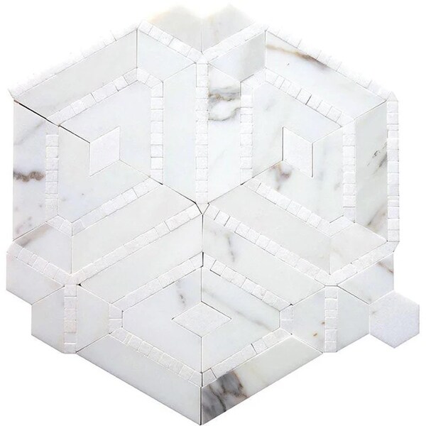 Apollo Tile Serena 9x10 White Gray Calacatta Gold, Thassos Mosaic Tumbling cube Wall Tile (3.28 sq ft/case), 5PK APLTSC88G42A - main