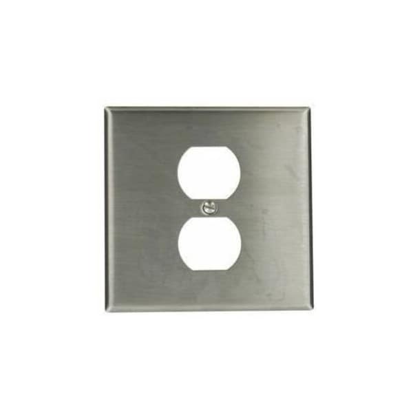 Leviton Centered Opening Wall Plate, Number of Gangs: 2 Stainless Steel, Silver 84039-40 - main