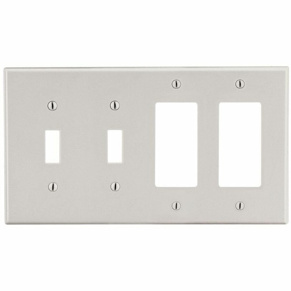 Hubbell Wiring Device-Kellems Wallplate, 4-Gang, 2) Toggle 2) Decorator, Light Almond P2262LA - main