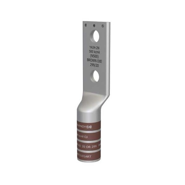 Burndy 500 kcmil, CU, 2 Hole, 1/2 Stud, 1-3/4 Spacing, Long Barrel YA342N - main