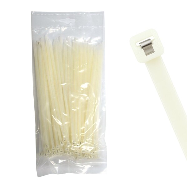 Cable Ties Unlimited Metal Tooth Cable Tie, 5.5 in L, 40 lb Strength, 1.1 in Max Bundle Dia, Nylon, Natural, 100PK MT5.5-40-9C - main