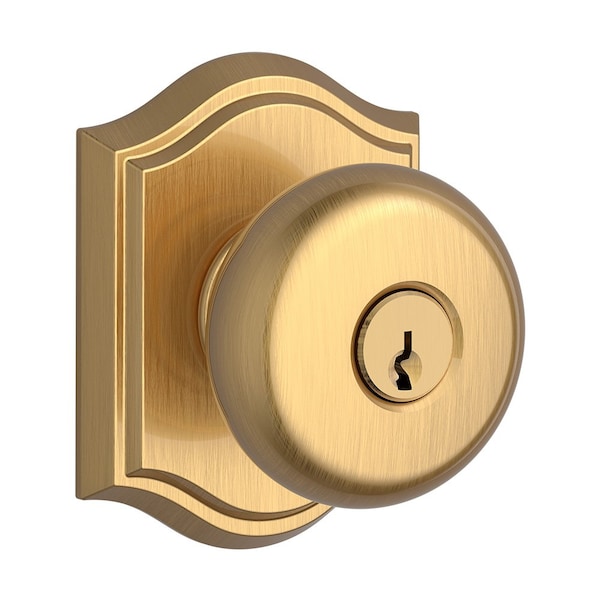 Baldwin Entry Round Knob and Traditional Arch Rose with 6AL Latch and Dual Strike Lifetime Satin Brass ENROUTAR044 - main