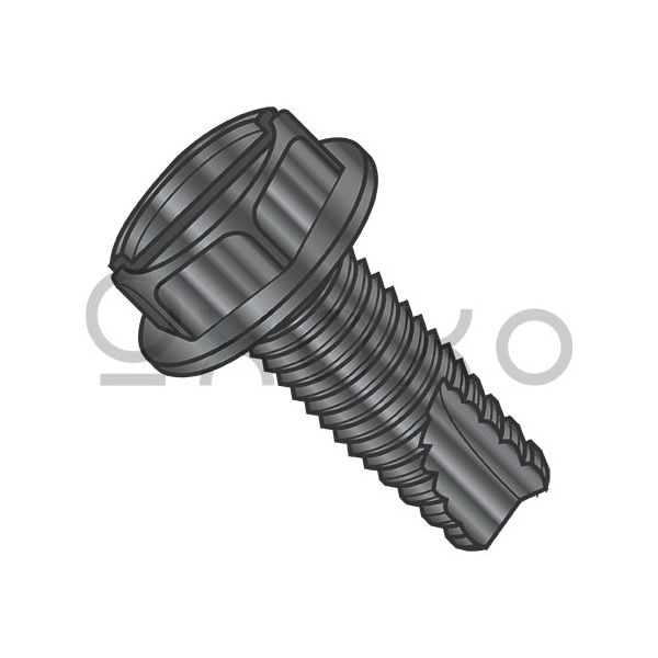 Oxoxo 8-32X1/2 Slotted Indent Hex Washer Thread Cutting Screw Type 23 Full Thread Black Oxide, 10000PK 375654 - main