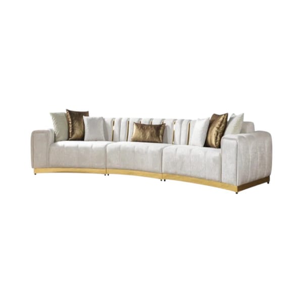 Homeroots Gold And White Velvet Curved Three Piece Sectional With Toss Pillows 643879 - main
