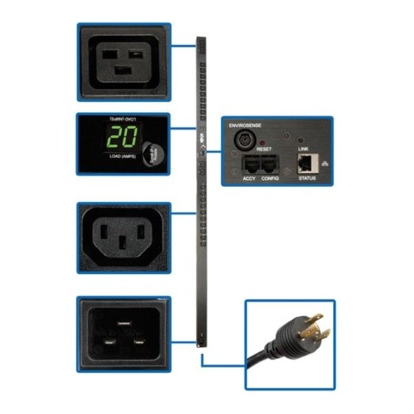 Tripp Lite PDU, Monitored, (20) C13, (4) C19, L6-20P, IEC-320 C20, 10 ft. PDUMNV20HV - main