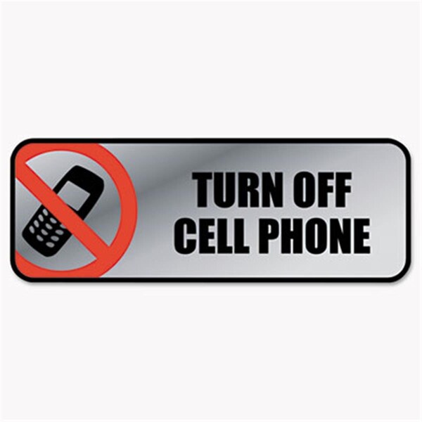 Consolidated Stamp Consolidated Stamp Brushed Metal Office Sign- Turn Off Cell Phone- 9 x 3- Silver-Red 98211 - main