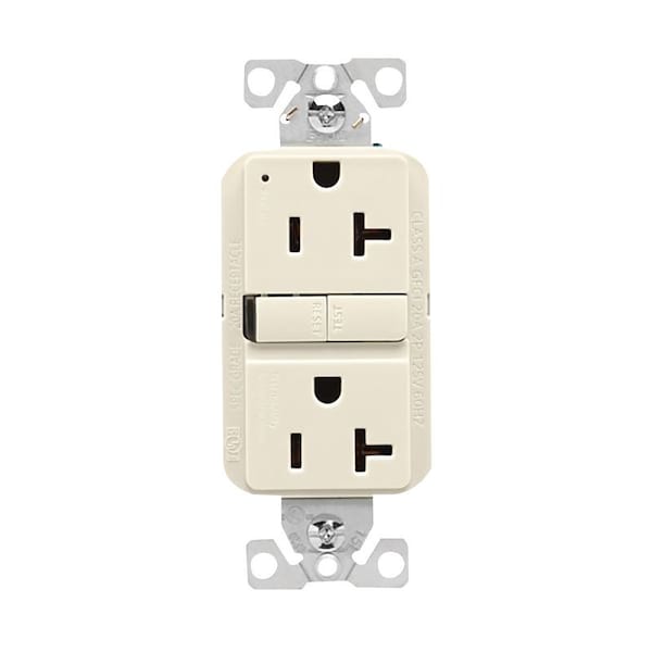 Eaton Wiring Devices Eaton GFCI Receptacle, 125 V, 20 A, NEMA: NEMA 5-20R, Back, Side Wiring, Light Almond GF20LA - main