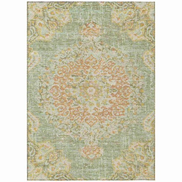 Homeroots 8' X 10' Artichoke Green Floral Medallion Washable Indoor Outdoor Area Rug 607833 - main