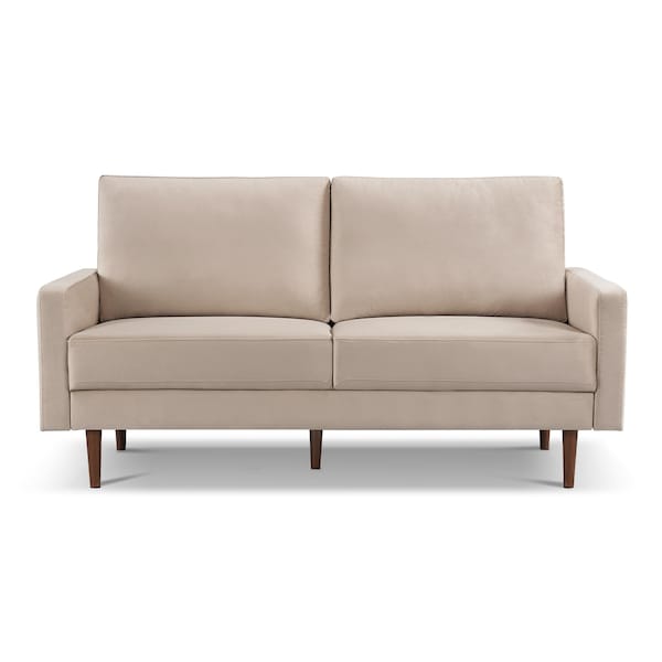 Homeroots 69" Beige Velvet Sofa With Dark Brown Legs 543717 - main