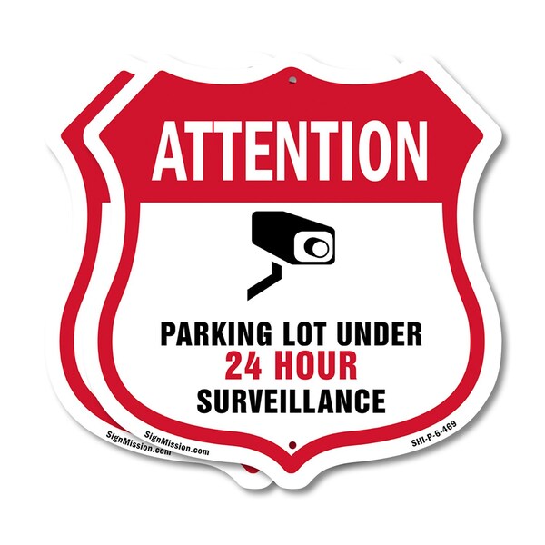 Signmission Video Surveillance Shield Sign Attention, 6 inch X 6 inch, Plastic Sign, 2PK SHI-P-2PACK-6-469 - main