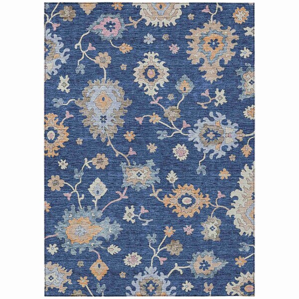 Homeroots 3' X 5' Navy Blue Beige And Gray Floral Washable Indoor Outdoor Area Rug 606164 - main