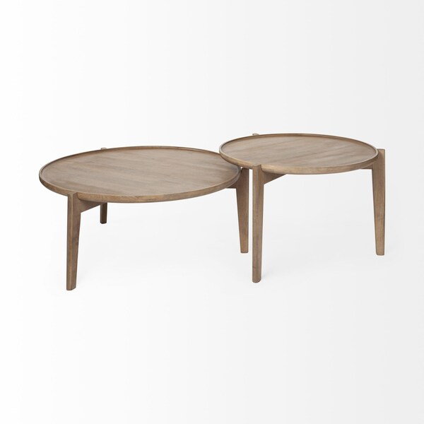 Homeroots Set of Two Brown Solid Wood Round Nested Coffee Tables, 2PK 376283 - main