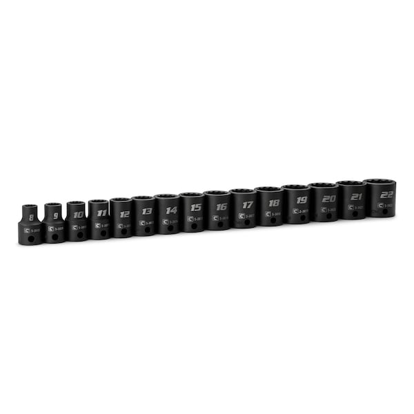 Capri Tools 3/8 in. Drive Shallow Impact Socket Set, 12-Point, Metric, 8 to 22 mm, 15-Piece CP53800-15MS - main