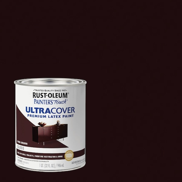 Rust-Oleum Painters Touch 2X Ultra Cover Premium Latex Paint Gloss Kona Brown 1 Qt. 1977502 - main