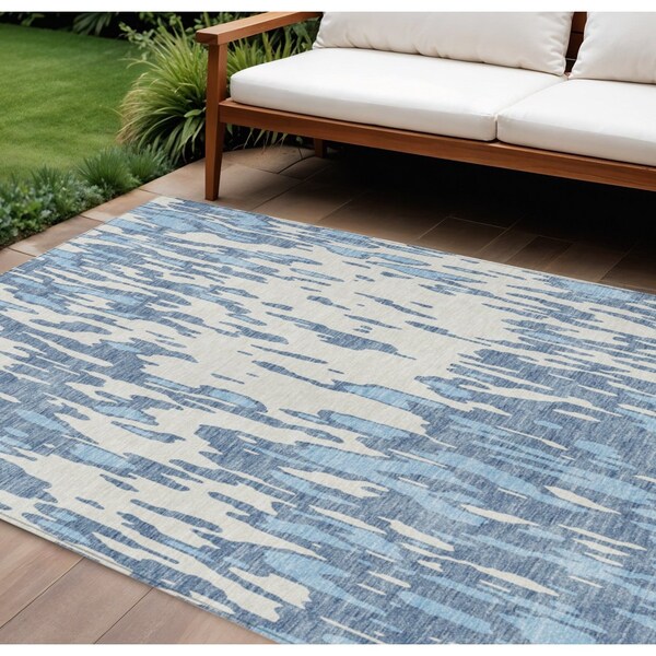 Homeroots 8' X 10' Denim Blue And Ivory Abstract Washable Indoor Outdoor Area Rug 612650 - main