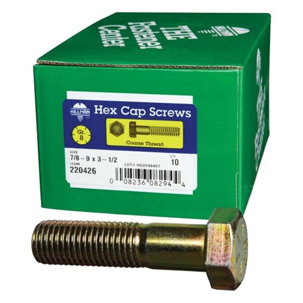 Hillman 220426 0.88-9 x 3.5 in. Zinc Dichromate Grade 8 Coarse Steel Hex Cap Screw, 10PK 5304944 - main