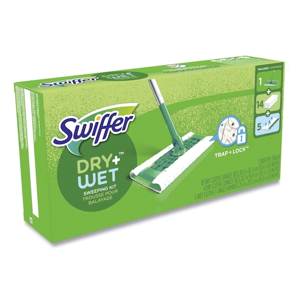 Swiffer Sweeper Mop, 10 x 4.8 White Cloth Head, 46 in. Silver/Green Aluminum/Plastic Handle 49947 - main