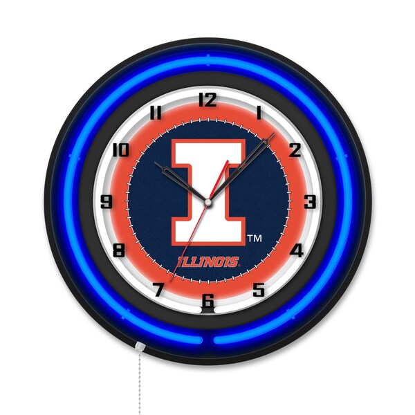 Holland Bar Stool University of Illinois 19 Double Neon Wall Clock Clk19BK - main