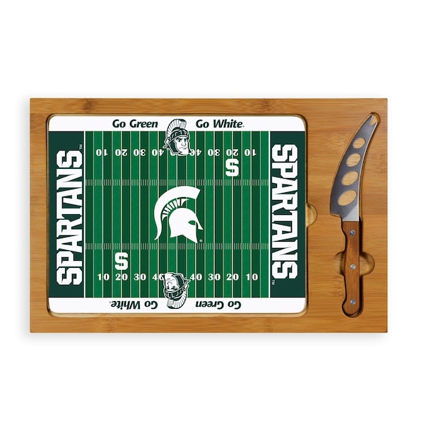 Picnic Time Family Of Brands NCAA Michigan State Spartans Icon Glass Top Cutting Board & Knife Set 910-00-505-354-0 - main