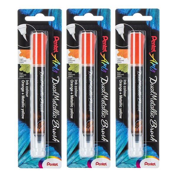 Pentel DualMetallic Brush, Orange/Metallic Yellow Ink, 3PK XGFHBPDFX - main