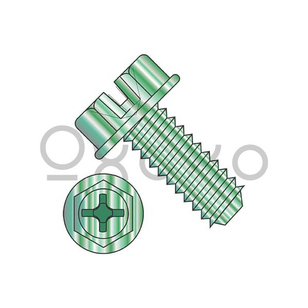 Oxoxo 10-32X3/8 Combo Slot/Phil Ind HWH Grounding Machine Scr Header point Ful Thread Zinc Green, 7000PK 463044 - main