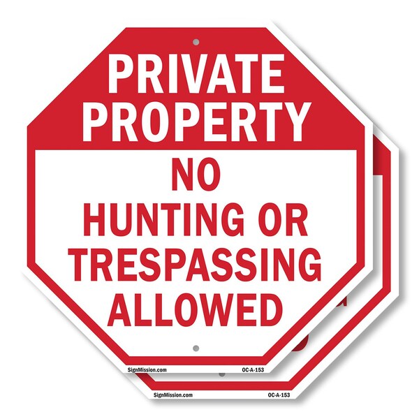 Signmission Private Property No Hunting or Tres, 10 inch X 10 inch, Plastic Sign, 2PK OC-P-2PACK-10-153 - main