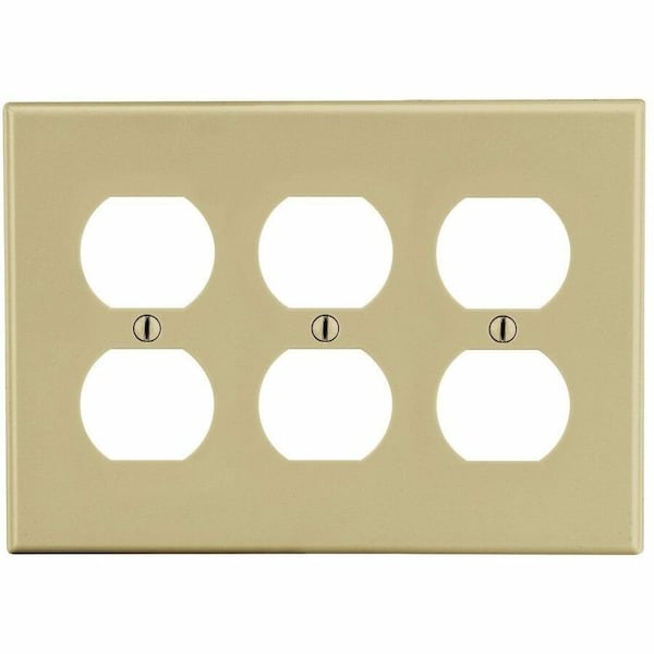 Hubbell Wiring Device-Kellems Duplex Receptacle Wall Plate, Number of Gangs: 3 Plastic, Satin Finish, Ivory P83I - main