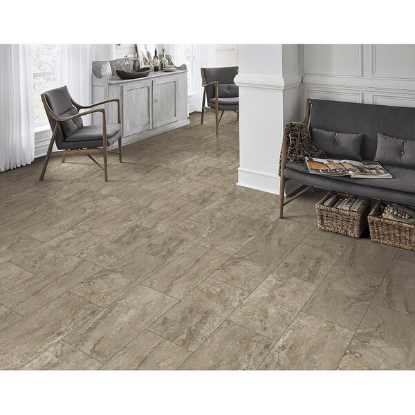 Healthier Choice Flooring Flooring Plank, 24 in L, 12 in W, Grout Bevel Edge, Stone Polymer Composite/Vinyl, 12PK CVT107L02 - main
