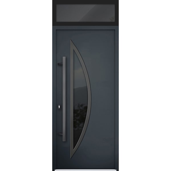 Vdomdoors Steel Door Deux 6501 Anthracite Transom Window Stainless Inserts Single Modern Painted-W36xH80+16-L DEUX6501EXD-BLK-W36 x H80+16-Left-hand Inswing - main