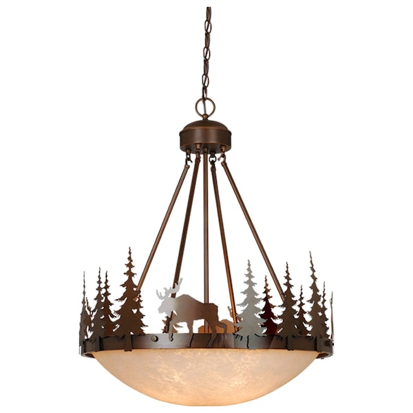 Vaxcel Yellowstone 4-Light 24 in. Wide Burnished Bronze Rustic Moose Bowl Pendant Light Amber Glass PD55624BBZ - main