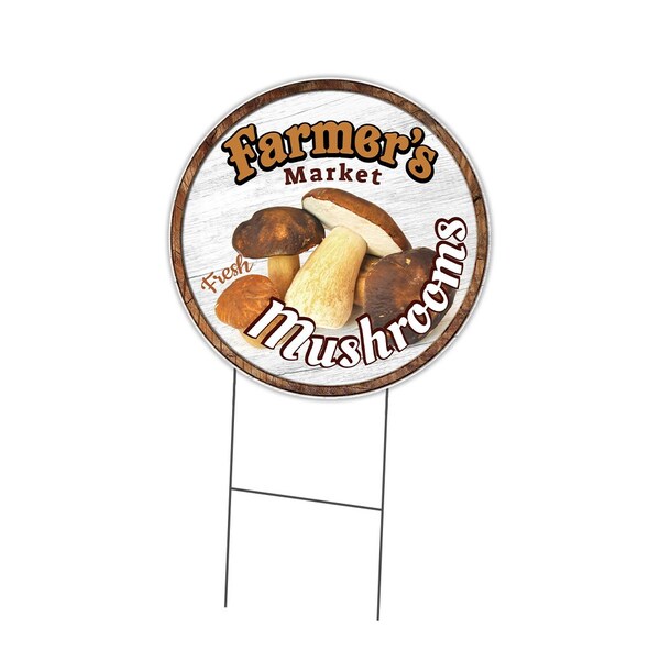 Signmission Farmers Market Mushrooms Double Sided Corrugated Plastic Circle Yard Sign, C-24-CIR-DS-WS-Mushrooms C-24-CIR-DS-WS-Mushrooms - main