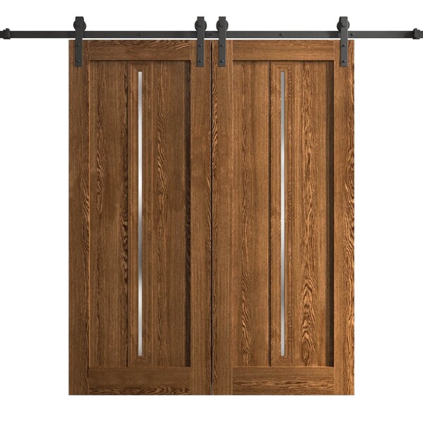 Sartodoors Modern Double Barn Door 64 x 80 inches, Ego 5014 Cognac Oak Veneer, 13FT Rail Track Set, Solid Pa EGO5014DB-DKO-64 - main