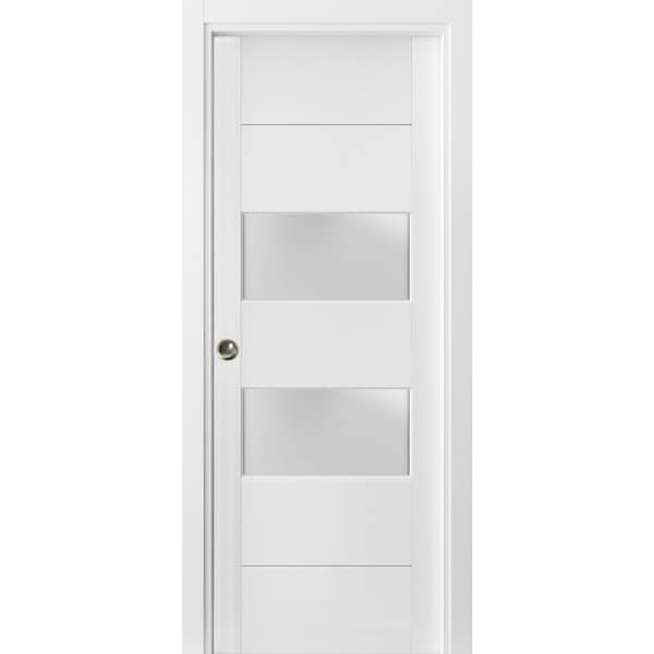 Sartodoors Sliding French Pocket Door 30 x 84 inches with Frosted Glass 2 lites, Lucia 4010 White Silk, Kit Tr LUCIA4010PD-WS-3084 - main