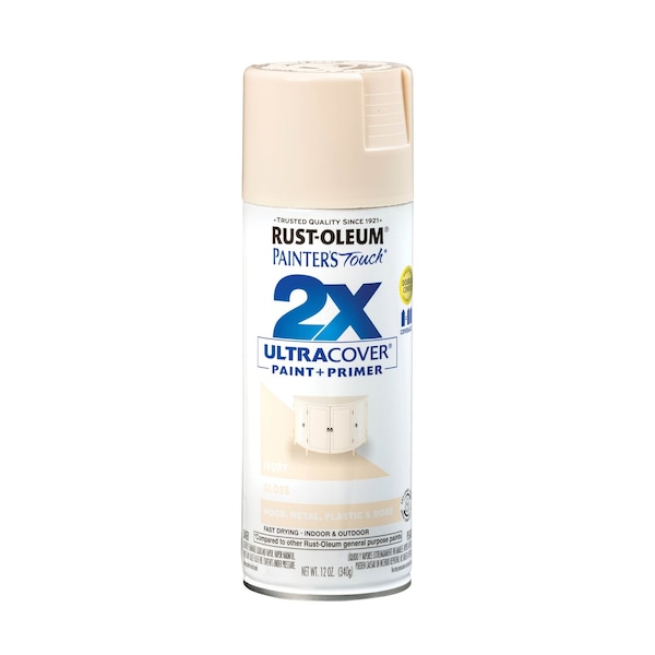 Rust-Oleum Spray Paint, Ivory, Gloss, Solvent, 12 Oz 334035 - main