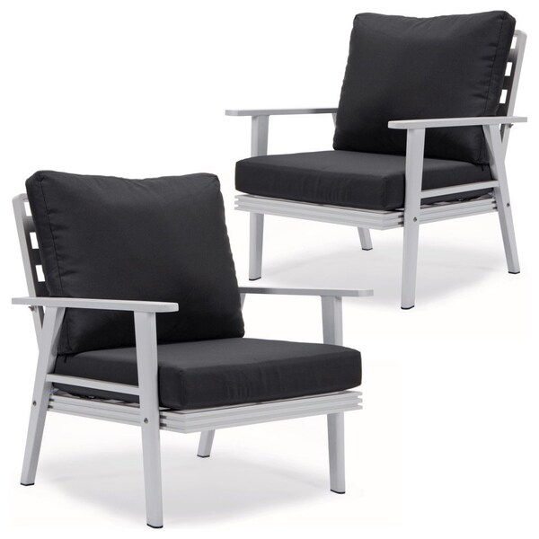 Leisuremod Walbrooke Outdoor Patio White Aluminum Armchairs With Cushions, Charcoal, 2PK WW-31-27CH2 - main