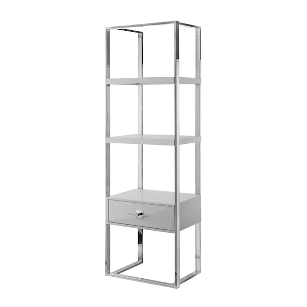 Homeroots 71" Light Gray Stainless Steel and Wood Three Tier Etagere Bookcase with A Drawer 544735 - main