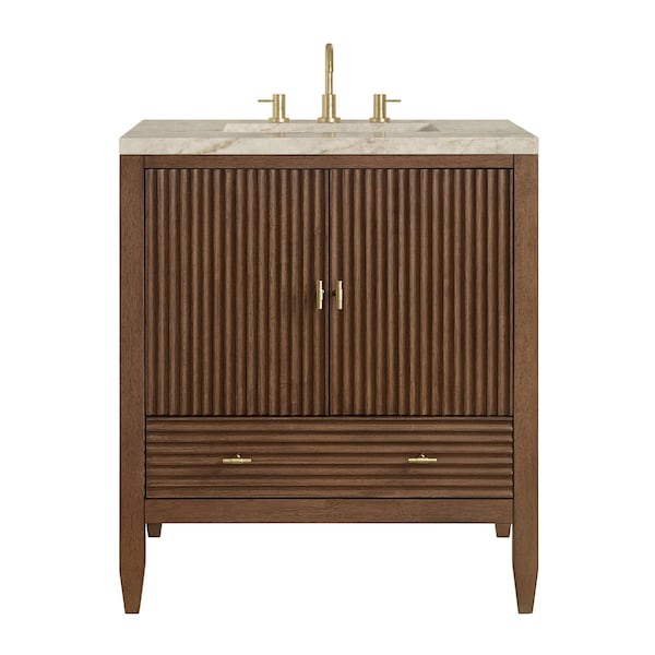 James Martin Vanities Myrrin 30" Single Vanity, Mid-Century Walnut w/ 3 CM Tajnar Eclos Top 485-V30-WLT-3TJR - main