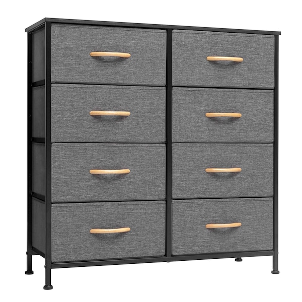Homeroots 32" Gray and Black Steel and Fabric Eight Drawer Chest 484691 - main
