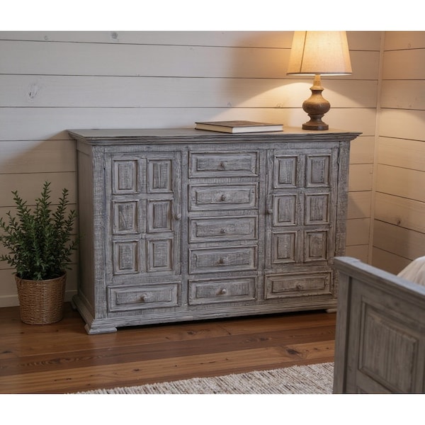 Homeroots 64" Gray Solid Wood Seven Drawer Gentlemans Chest 524581 - main