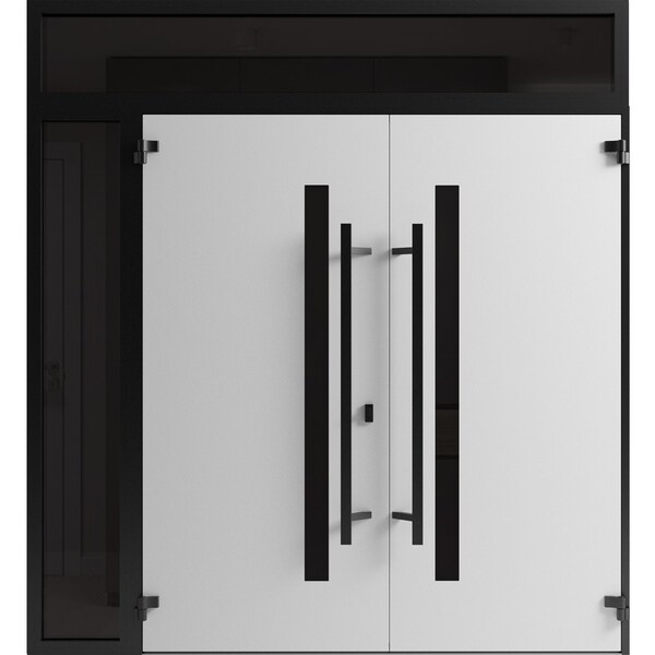 Vdomdoors Front Exterior Prehung Aluminum Double Doors Ronex0162 Red Oak 1 Sidelight and Top Transom Mirrored RONEX0162DEXD-RED-W72+12xH96+14-LH-O - main