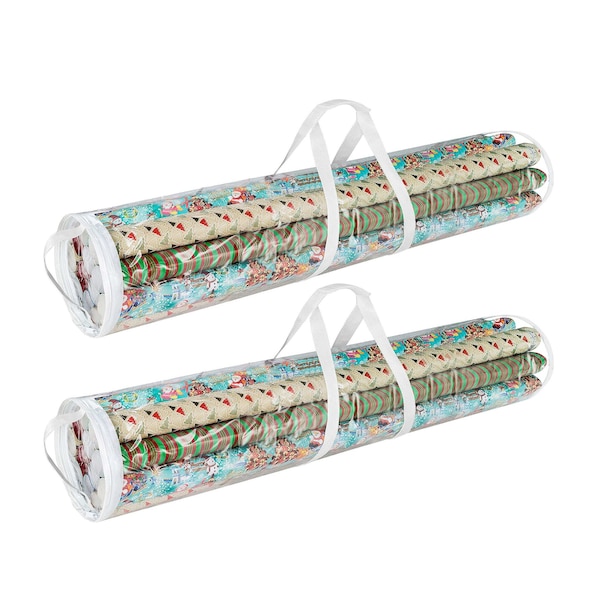 Elf Stor Wrapping Paper Storage Organizers for 50 Rolls of Gift Wrap Clear Totes with Handles, 2PK 83-DT5054 - main
